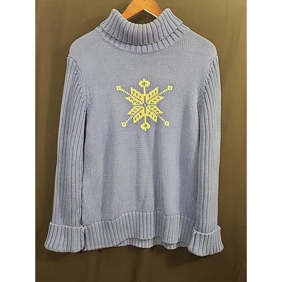 Lands' End Sweaters - Lands‎ End Chunky Knit Ribbed Snowflake Turtleneck Sweater Women's Large (14-16)
